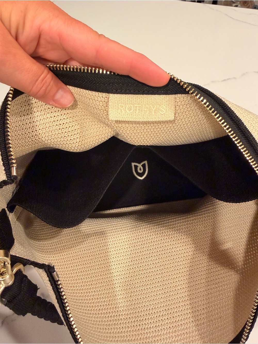 Rothy's daily crossbody  Cream Woven Shoulder Bag with Black Strap - Picture 6 of 6